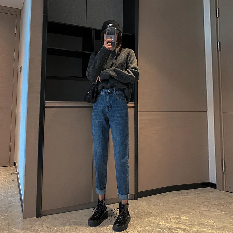 Джинсы-шаровары женские на весну и осень новинка 2021 свободные широкие прямые