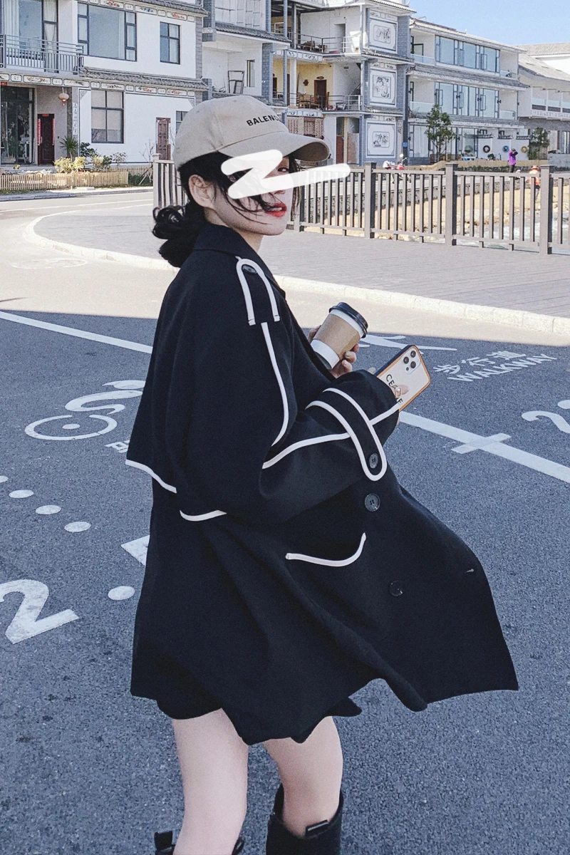 

Women Fashion Double Breasted Short Trench Jacket Outerwear Spring Autumn Female Elegant Korean Loose Plus Size Windbreaker Coat