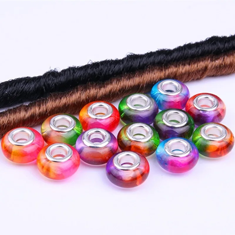 10 шт./лот двухцветный бисер из смолы дреды кольцо для волос плетения цветные
