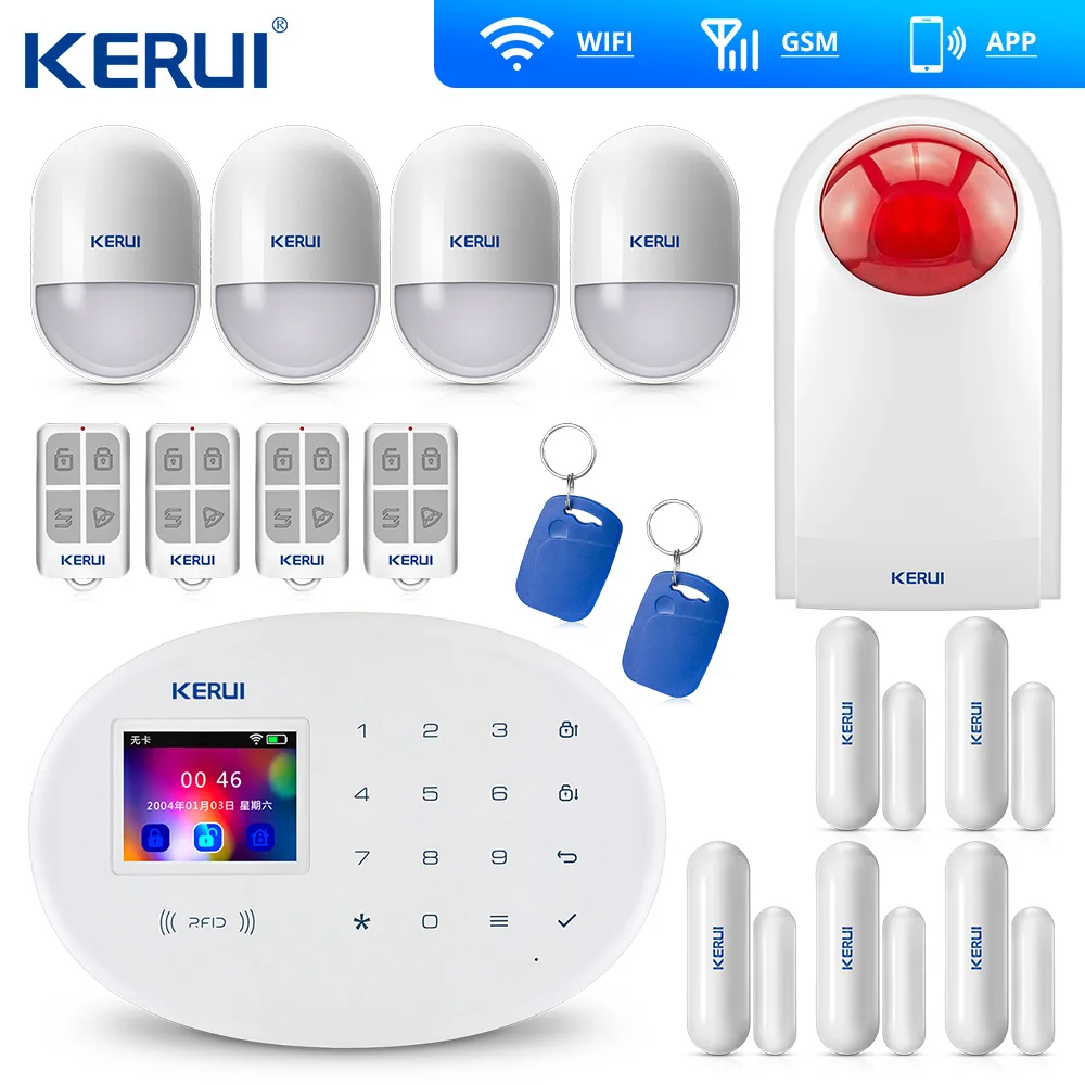 KERUI W20 новая модель Беспроводная 2,4 дюймов Сенсорная панель WiFi GSM система охранной сигнализации приложение PIR сирена движения Rfid Управление
