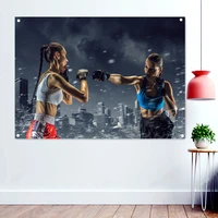 girls boxing athletes banner flag poster fight sports workout wallpaper tapestry wall hanging cloth for bedroom living room gym