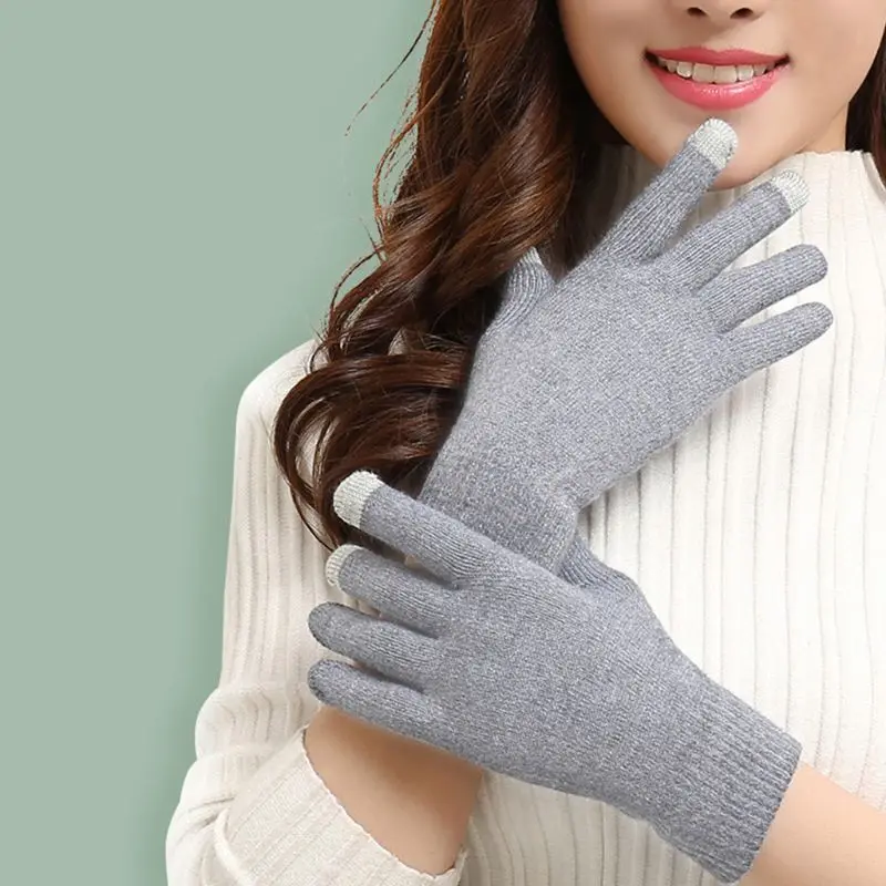 

Women Winter Full Fingered Touch Screen Gloves Knit Thicken Thermal Warm Mittens