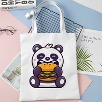 cute anime panda graphic print shopping bag tote bags shoulder bag canvas bags large capacity college handbagdrop shipping