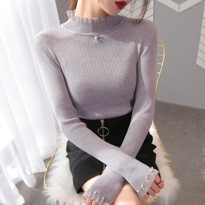 

take long sleeve knit sweater render unlined upper garment of cultivate morality joker half female turtle neck top