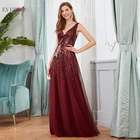 Бордовые вечерние платья, женское Вечернее Платье с v-образным вырезом и блестками, Элегантное Длинное Платье для женщин, EP00588BD