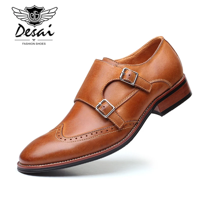 

2020 Men's Brock Carved Shoes Genuine Leather Business Dress Shoes with Double Buckle Mens British Large Size Formal Shoes Men