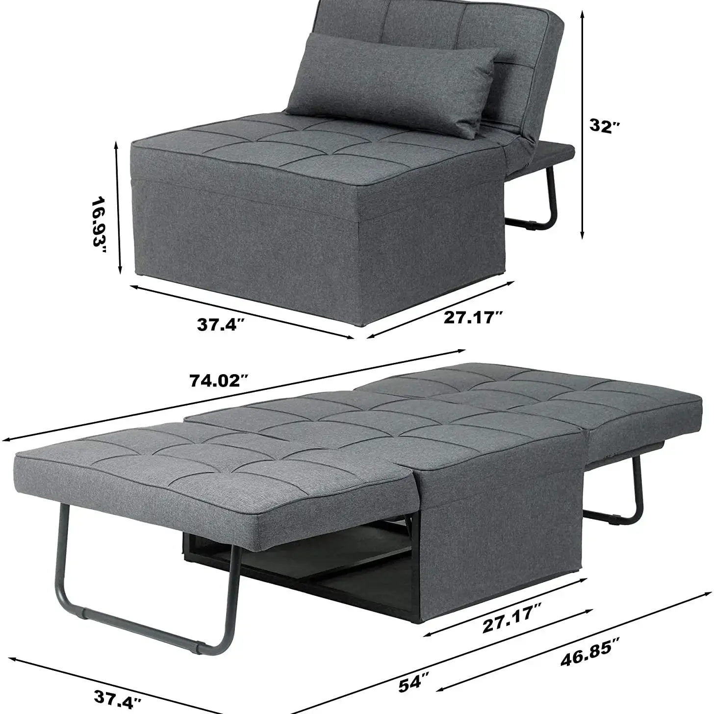 Sofa Bed 4 in 1 Multi Function Folding Ottoman Sleeper Modern Convertible Chair Adjustable Backrest Couch for | Мебель