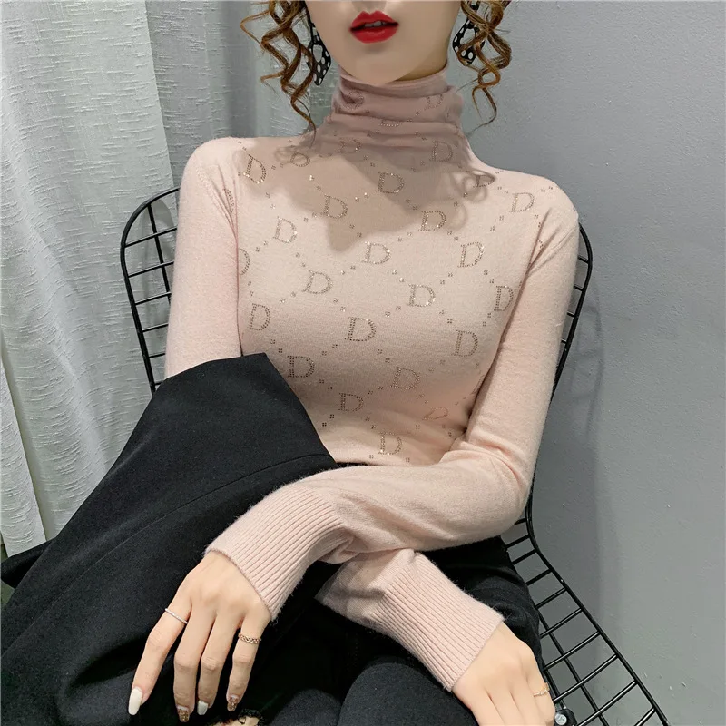 

Women's sweater 2021 new fashion high neck pullover letter printing slim sweater women