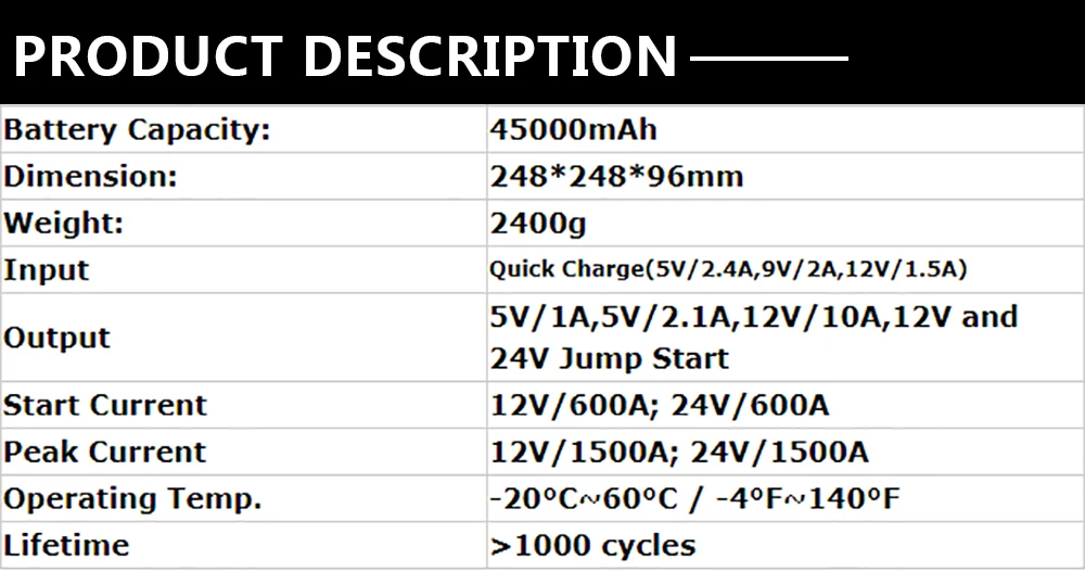 Портативный мощный автомобильный стартер 12 В 24 в 40000 а с пиковым током внешний