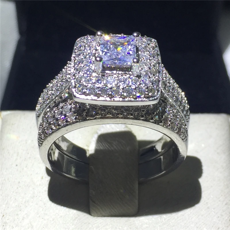 Роскошный комплект колец обещаний из стерлингового серебра 925 пробы свадебных