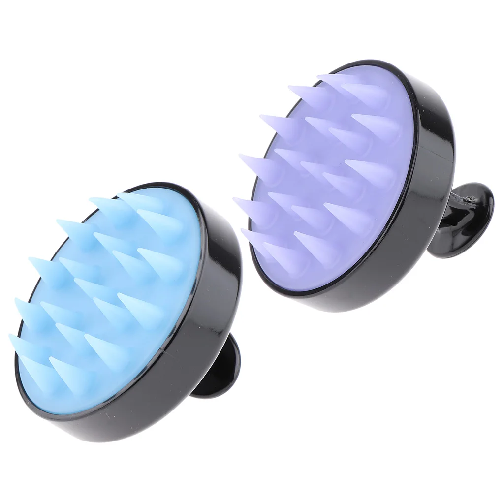 2pcs Black Purple/Blue Teeth Silicone Shower Shampoo Body Wash Dandruff Brush Hair Scalp Massager 8x8x7cm | Шиньоны и парики