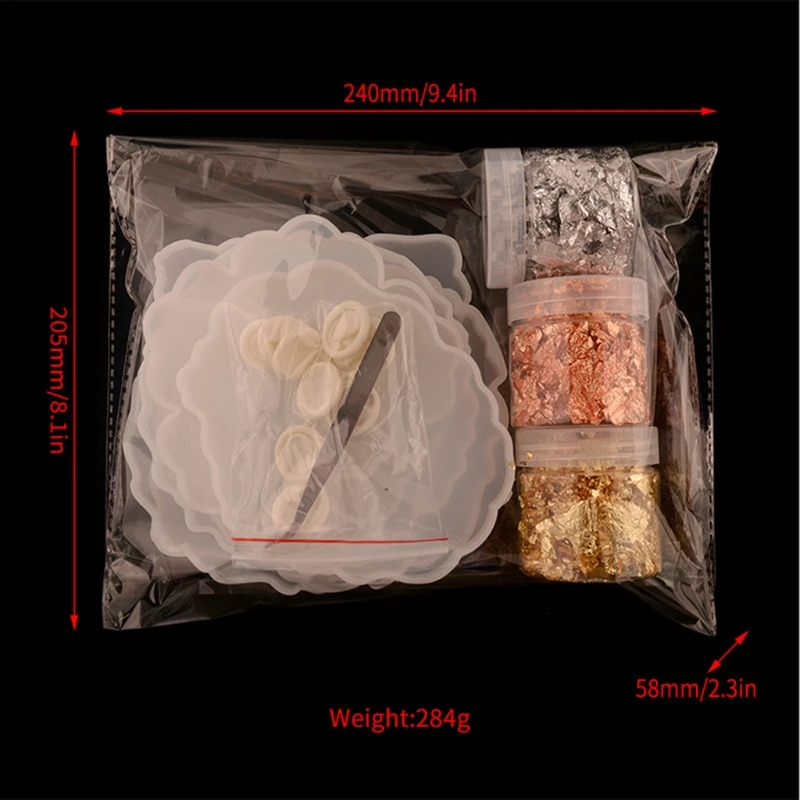 

1 Set Resin Coaster Molds for Resin Casting Silicone Geode Coaster Molds with Gold Foil Flakes for Epoxy Resin Coasters