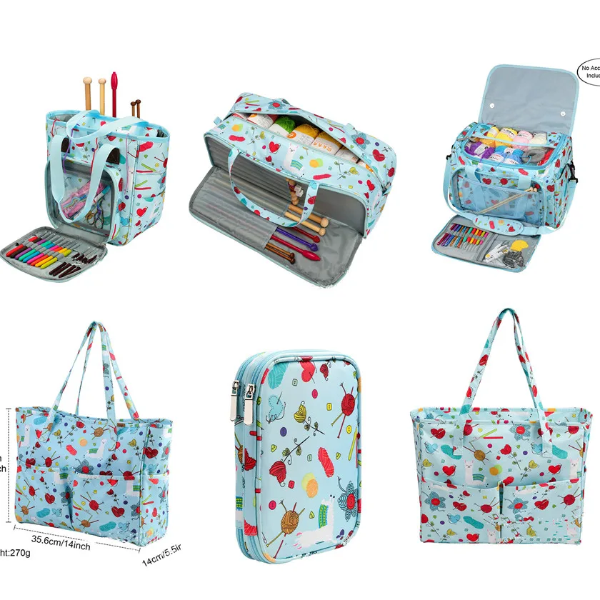 

6 стилей, приблизительная сумка для хранения пряжи, крючки для шерстяной пряжи, вязальные спицы и аксессуары для шитья, синий цвет