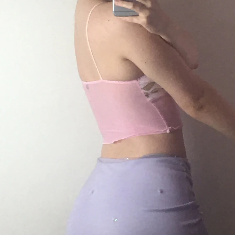 

SUCHCUTE Flower Print y2k Aesthetic Women's Crop Top Streetwear Sexy V-Neck Patchwork See Through Tank Tops 2021 Summer Camisole