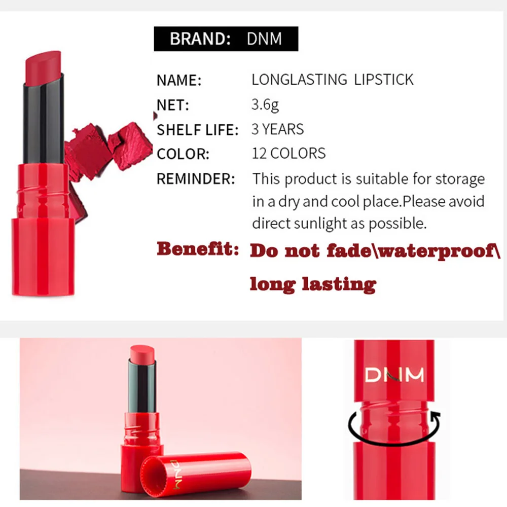 12 цветов Сексуальная губная помада Профессиональная водостойкая бархатная