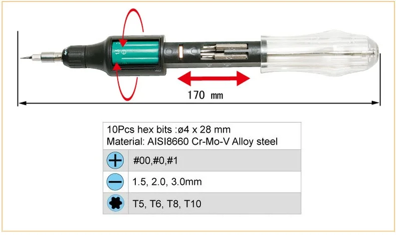Pro'sKit SD-9810A-BC 10 в 1 Авто загрузка трещотка отвертка-двойной блистер