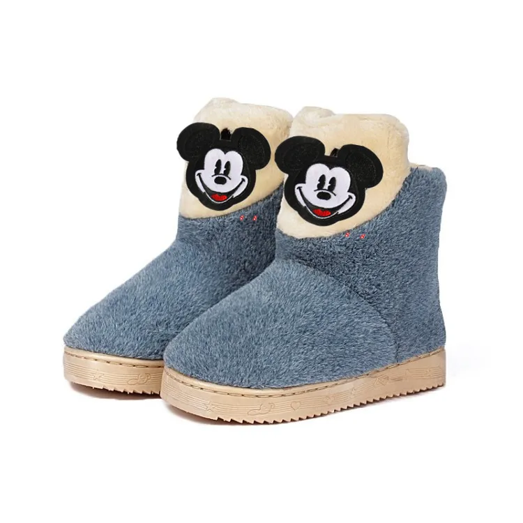 Disney/Детские теплые толстые хлопковые ботинки с рисунком Минни и Микки на мягкой подошве для маленьких мальчиков и девочек зимние ботинки для начинающих детей - Цвет: C