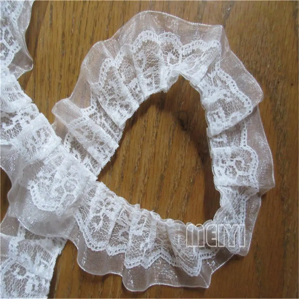 10 размеров 2 слой плиссированной органзы Ткань Кружево отделка края ленты ручной