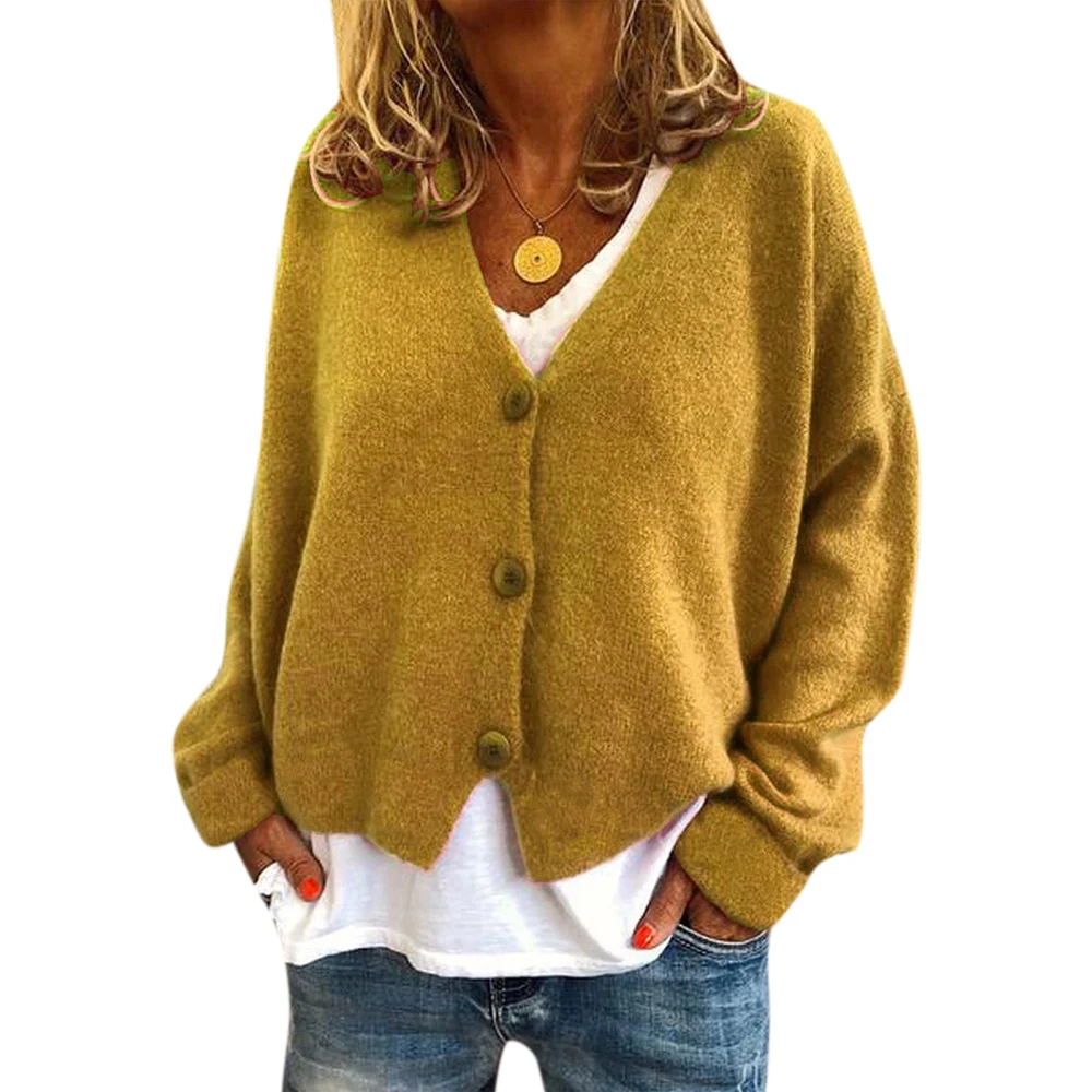 Женский свитер осенне-зимнее пальто на пуговицах с V-образным вырезом свободный