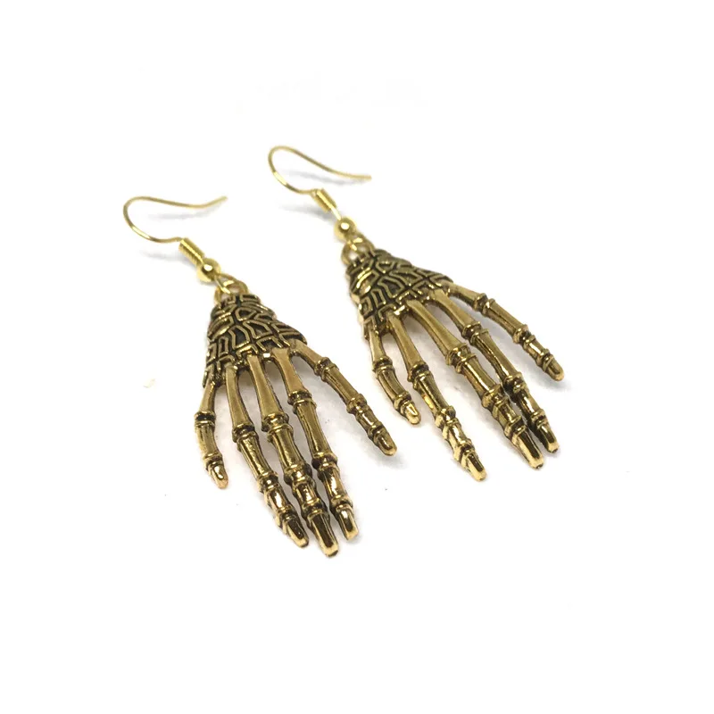 

Trendy Vintage Skeleton Hand Shape Dangle Antique Silver Plated Earrings for Women Girl Retro Drop Earrings Cute Fine Jewelry