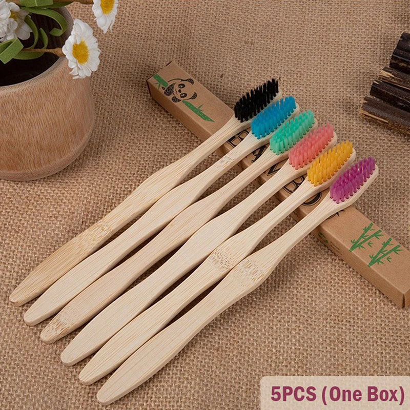 

5PCS Colorful Toothbrush Natural Bamboo Tooth Brush Set Soft Bristle Charcoal Teeth Eco Bamboo Toothbrushes Dental Oral Care