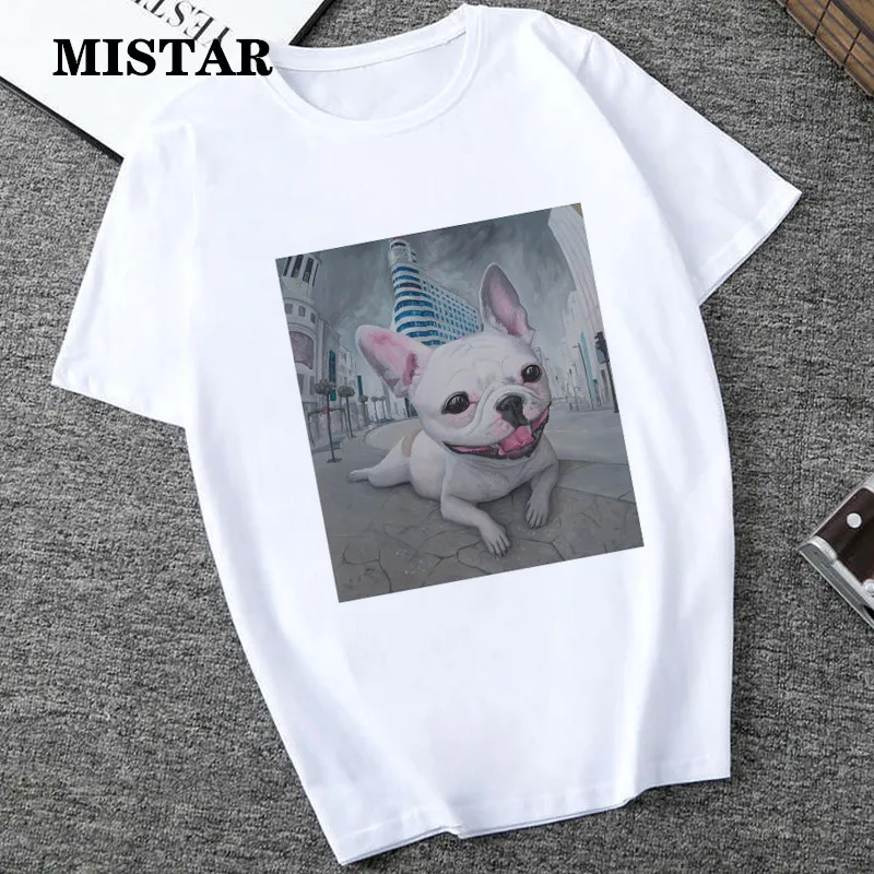 

New Summer Kawaii French Bulldog Print White Tshirt Women Casual Funny Harajuku Women t Shirt Fashion Vintage Top Womens Clothes