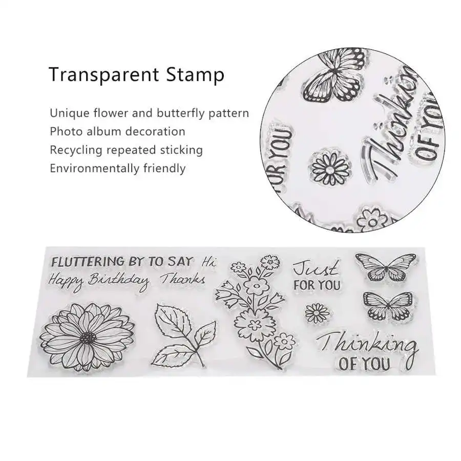 2Pcs Transparent Stamp Clear Rubber DIY Journal Flower Butterfly Pattern Craft T1659 | Канцтовары для офиса и дома