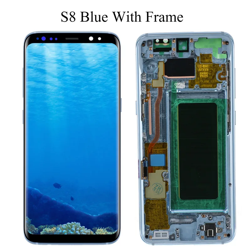 Супер AMOLED S8 lcd с рамкой для SAMSUNG Galaxy S8 G950 G950F дисплей S8 Plus G955 G955F сенсорный экран дигитайзер - Цвет: S8 Light Blue Frame