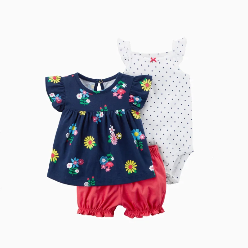 Боди + топы шорты для маленьких девочек и мальчиков из мягкого хлопка 3 предметов