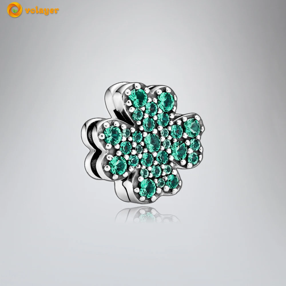Volayer бусины из стерлингового серебра 925 проложить четырехлистный клевер клипсы