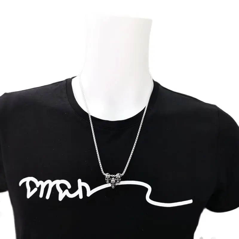 Винтаж серебряного цвета Панк 3 черепа кулон ожерелье хип-хоп нержавеющая сталь