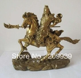 Китайский бронзовый медь Guan Gong на лошади статуя |