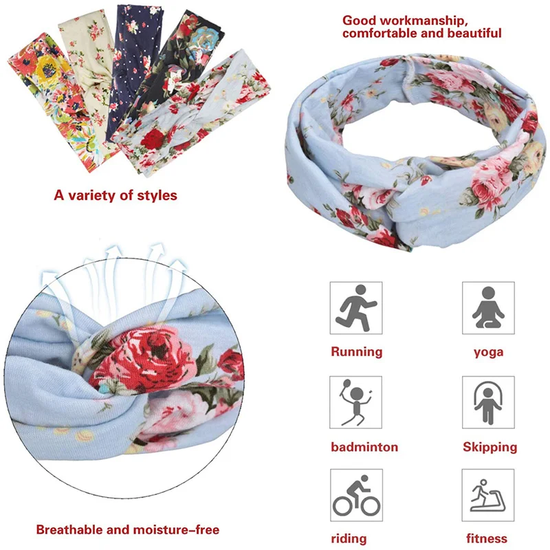 

Headband Women Vintage Flower Headband Printed Head Scarf Elastic Hairband Boho Bandana Hairbands Hair Accessories 10Pcs