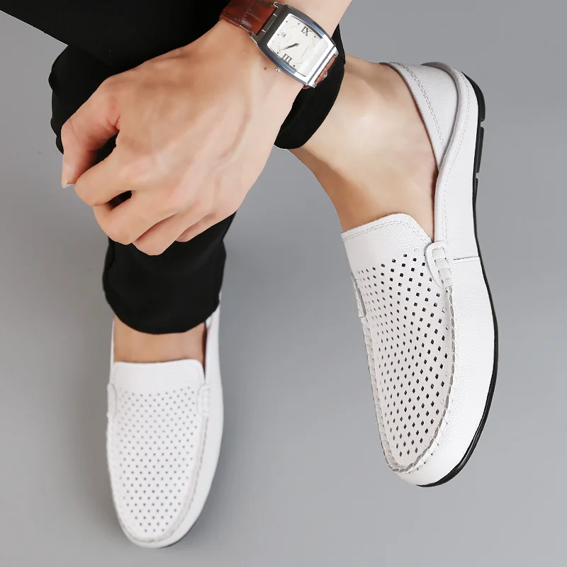 

Mens Summer Moccasins 2021 Genuine Leather Loafers Slip-on Soft Casual Shoes Comfortable Flats Driving Shoes Big Size Boat Shoes