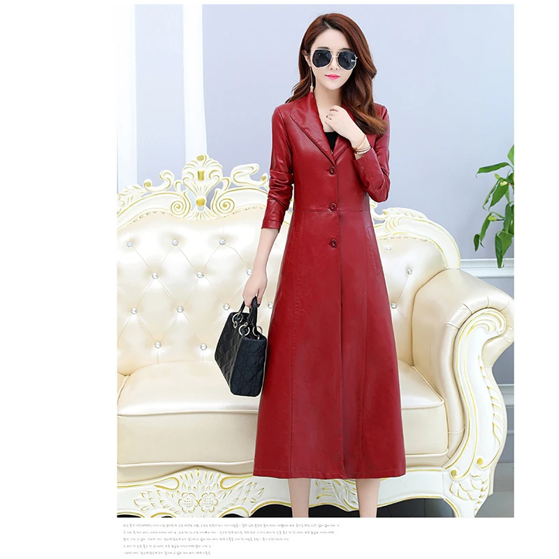 

Fashion Spring Autumn Long Trench Coat for Women Belted Office Lady Slim Beige Long Trench Female Outerwear Genuo Coat AA-519