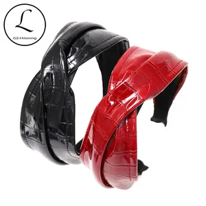 Повязка на голову из ПУ кожи женская, зимний обруч с перекрестным узлом, аксессуары вечерние, черный цвет, на осень