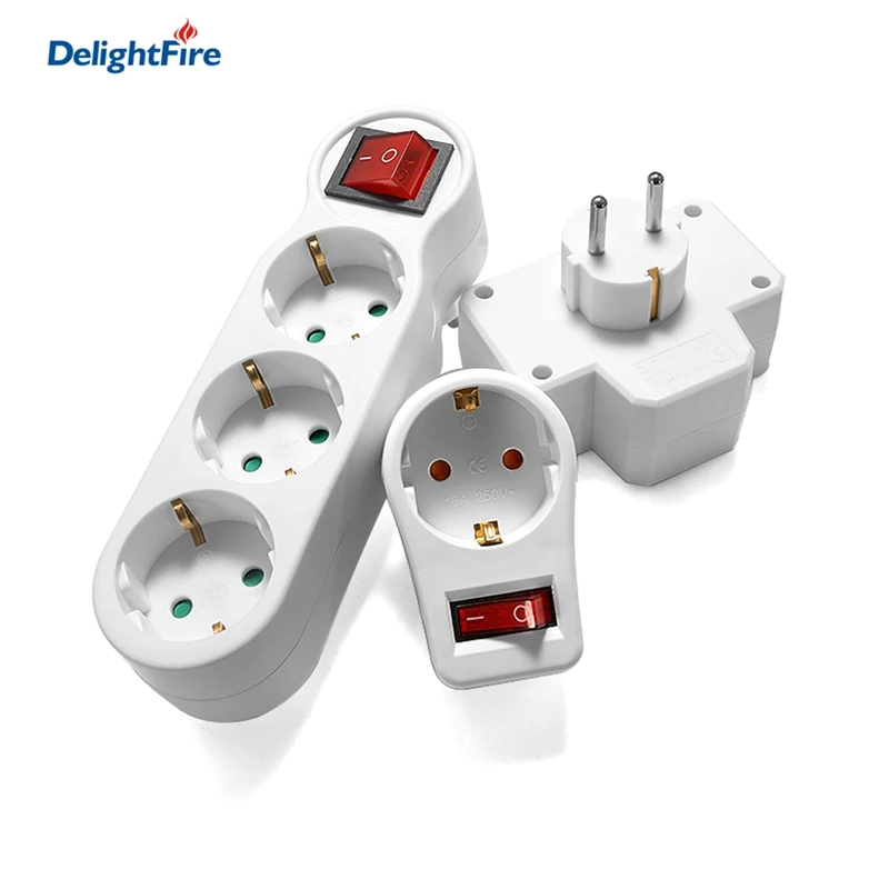 16A 250V European Standard Power Strip EU Socket Adapter Extended 4.8mm German Extension Plug Converter |