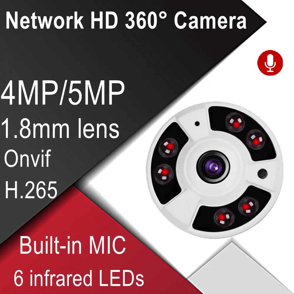 360° Panoramic View 1.8mm 4MP Security POE Audio MIC Indoor IPC  P2P Video Surveillance ONVIF 5MP  Array IR H.265 CCTV Camera