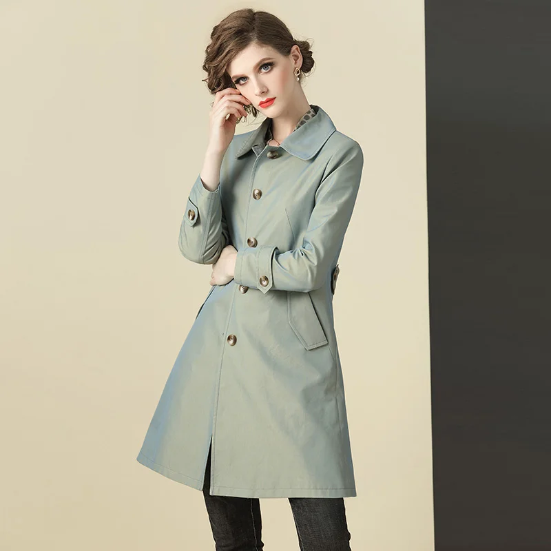 

Женская однобортная ветровка, однотонная приталенная ветровка средней и длины, осень 2021