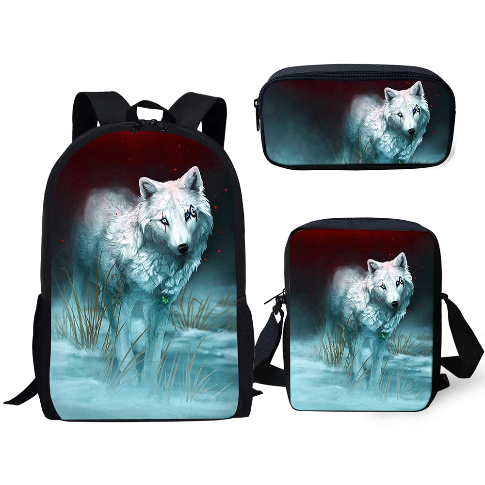 HaoYun Детские рюкзаки, набор, милый рисунок волка, школьные сумки с мультяшным животным принтом для студентов, 3 шт., рюкзак/мешок с закрылками/...