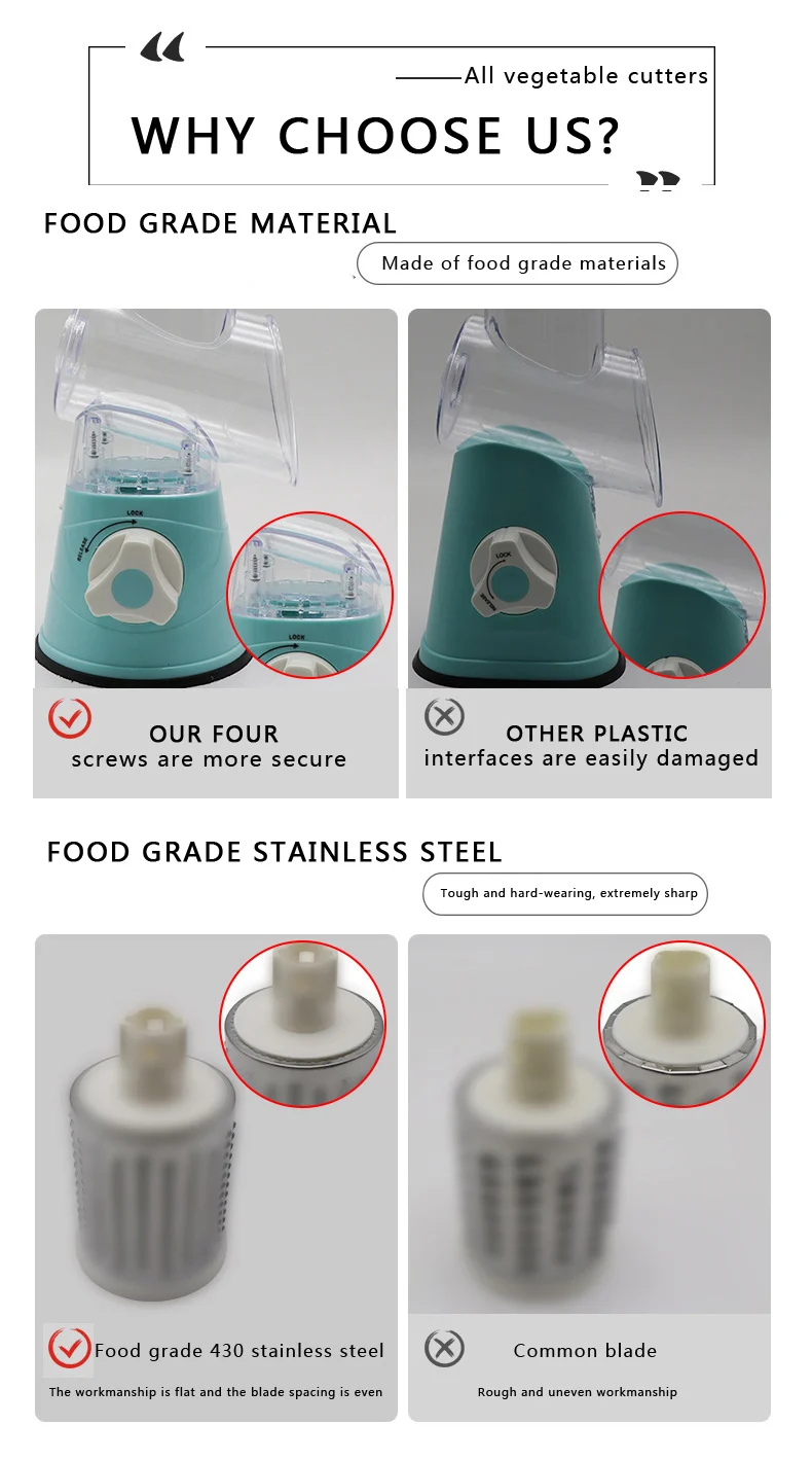 

New Product 3 In 1 Manual Rotary Vegetable Chopper, Hand-Held Vegetable Cutter, Grater, Slicer, Rotary Grinder