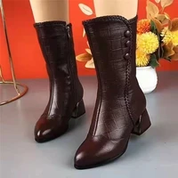 yeddamavis brown martin boots new autumn winter black mid women boots low heel short womens boots winter zipper women shoes