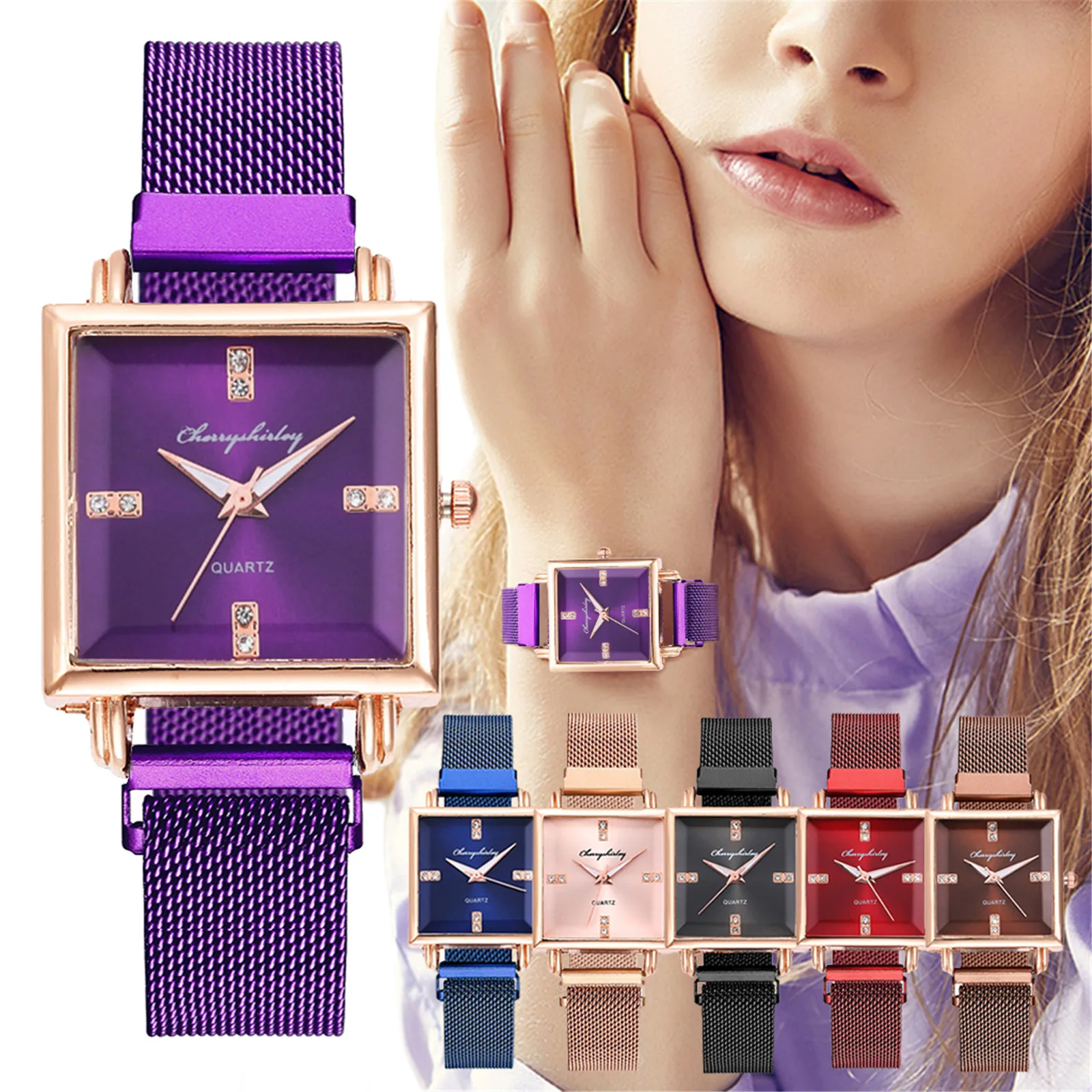 

Women Fashion Business Watch Luxury Diamond-studded Crystal Dial Watches Quartz Stainless Steel strap Fashion relogio feminino