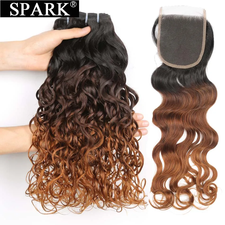 Spark эффектом деграде (переход от темного к малазийские волнистые 3/4 пучок с