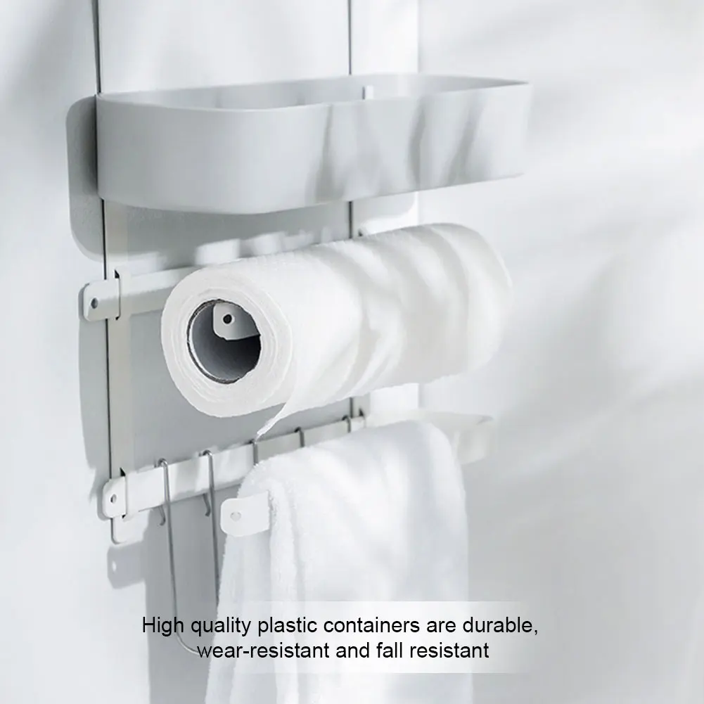 

Kitchen Organizer With 5 Hooks Punch Free Multifunctional Paper Towel Shelf Space Saving Refrigerator Side Rack Home Bottle