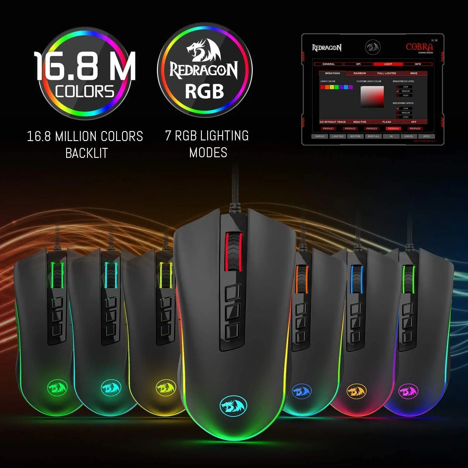 Игровая мышь Redragon M711 Cobra с Цветной подсветкой 16 8 миллиона RGB 10000 DPI регулируемая