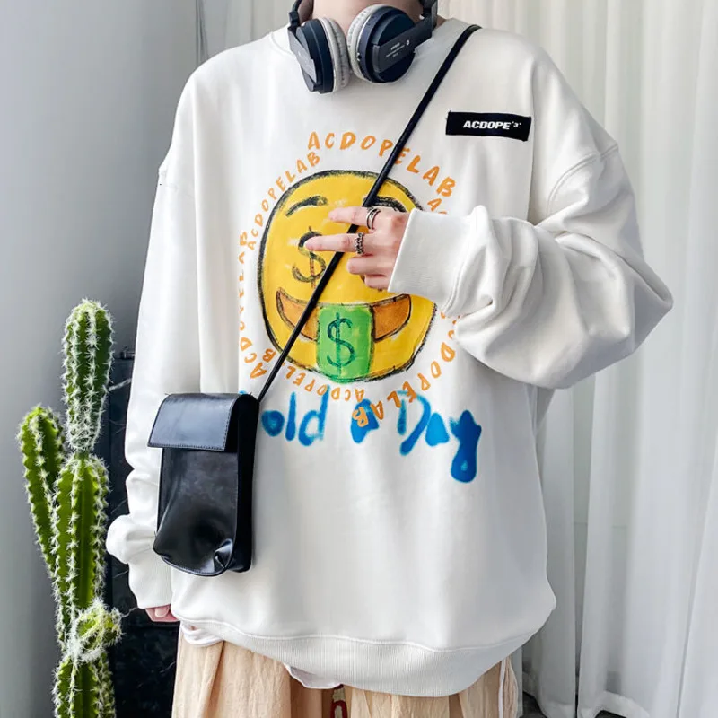 

2021 Autumn Cotton high quality main push Korean loose round neck printed men's hoodies white hip hop Free shipping Recommend