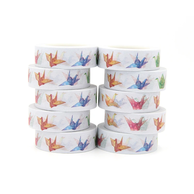 New 10pcs/set 15MM*10M Colorful Crane Washi Tape stickers Scrapbooking DIY Craft Sticky Decorative Adhesive Masking Tape