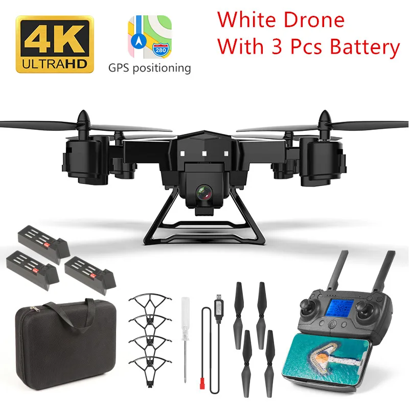 White 4K 3 battery Дрон с gps 2000 метров расстояние управления 1000 метров 5G WiFi Трансмиссия FPV gps Смарт время полета 20 минут Квадрокоптер с камерой 4k HD Дрон селфи Rc вертолет Радиоуправляемый Профессиональный Дрон KY601G и - Цвет: White 4K 3 battery