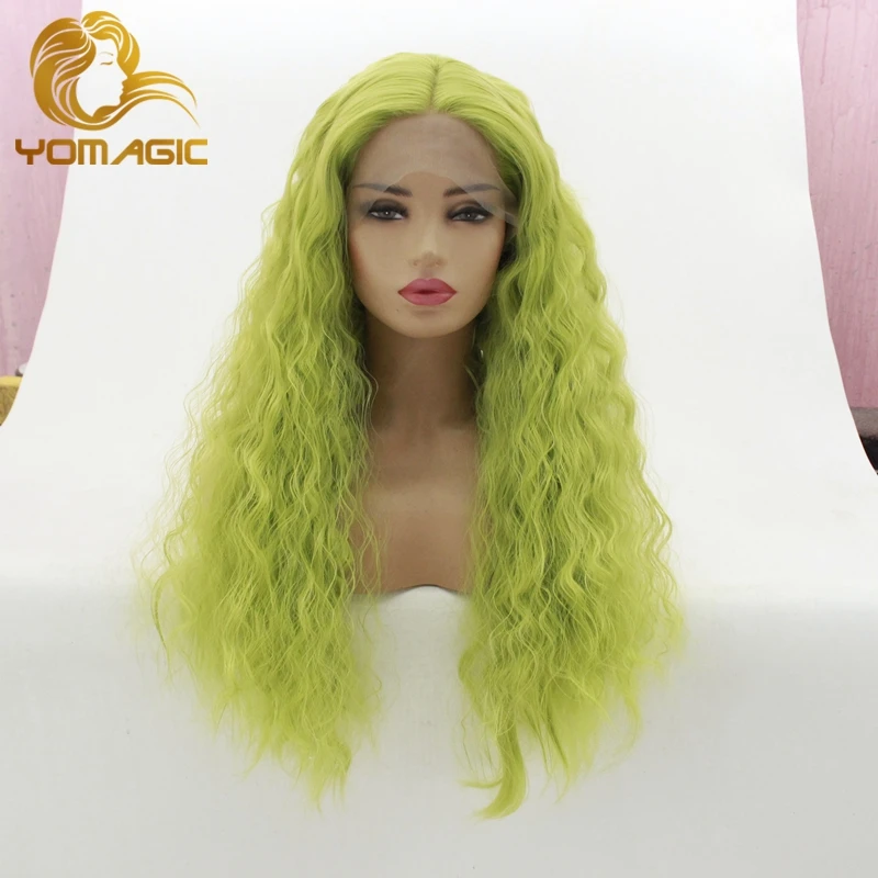 Yomic трава зеленые синтетические волосы кружевные передние парики для женщин